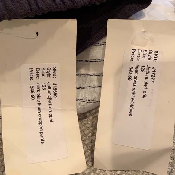 Linen navy blue shorts & white linen pin-striped shirt set - Picture 4 of 4